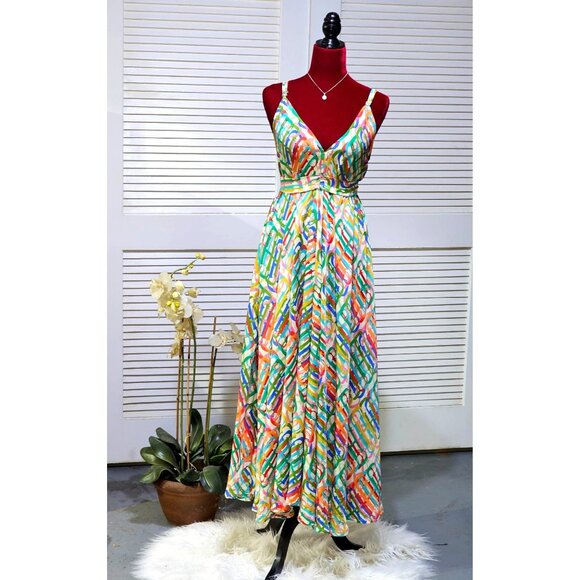 Advance Dresses & Skirts - Advance Women's Multicolor Silk Maxi Dress Adjustable Tie One Sz Fits Most 2563